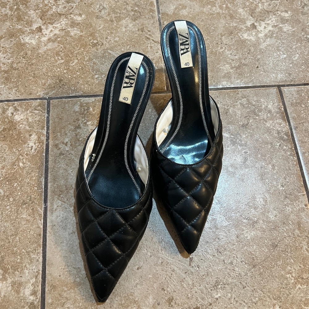 Zara Black Quilted Mules